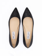 Jimmy Choo Black Coarse Glitter Fabric Alina Ballet Flat