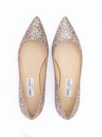 Jimmy Choo Rose Gold Glitter Fabric Alina Ballet Flat