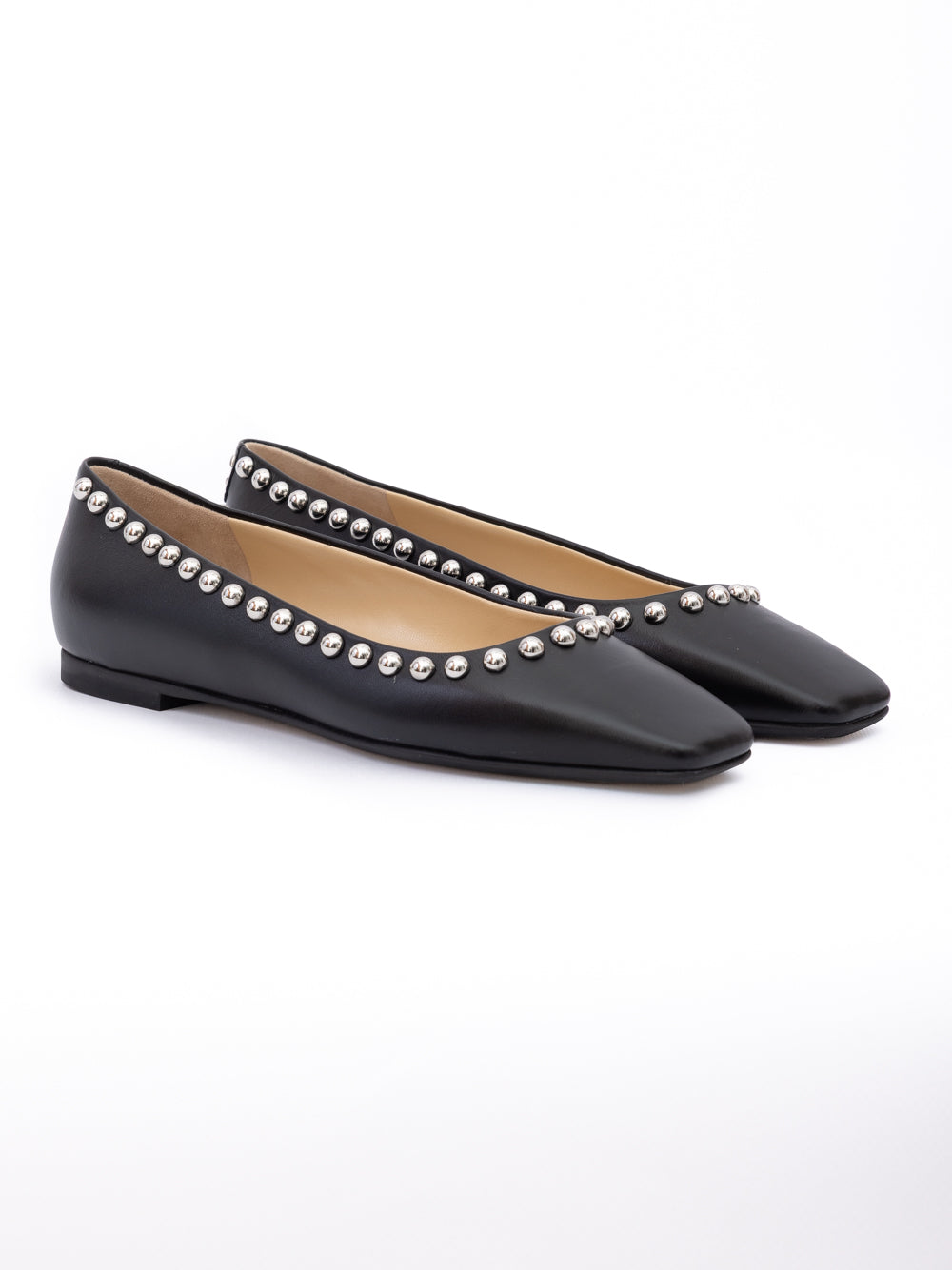 Jimmy Choo Black Leather Dome Studs Mirele Ballet Flat