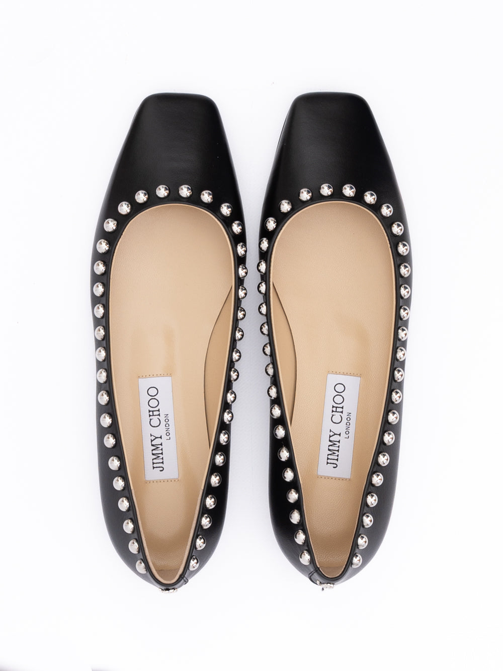Jimmy Choo Black Leather Dome Studs Mirele Ballet Flat