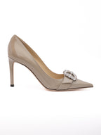 Jimmy Choo Taupe Grey Patent Leather Chery 85 Pumps