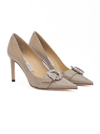 Jimmy Choo Taupe Grey Patent Leather Chery 85 Pumps