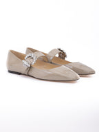 Jimmy Choo Taupe Grey Patent Leather Chery Ballet Flat