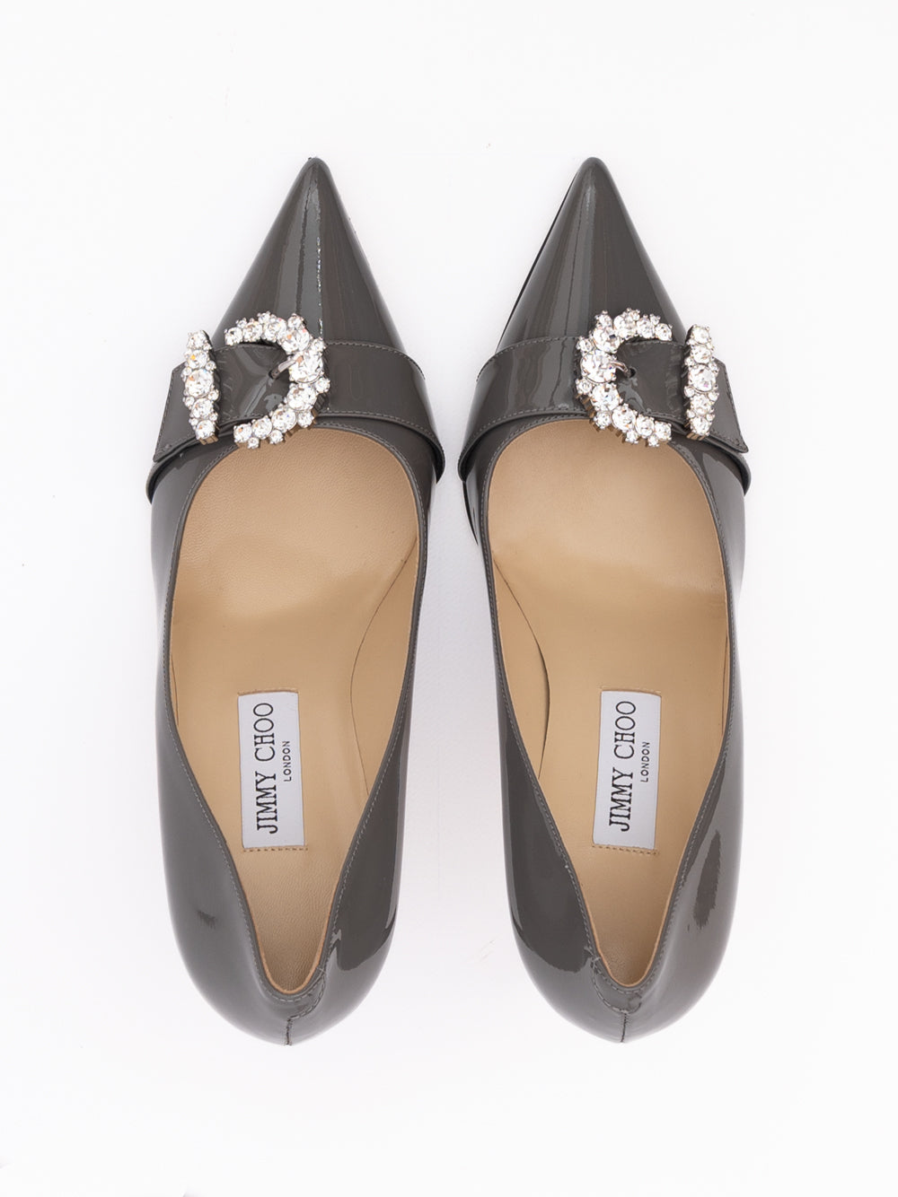 Jimmy Choo Storm Grey Patent Leather Chery 85 Pumps