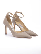 Jimmy Choo Taupe Grey Calf Leather Leona 85 Pumps