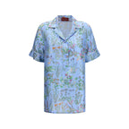 Gucci Blue Silk Pattern Shirt