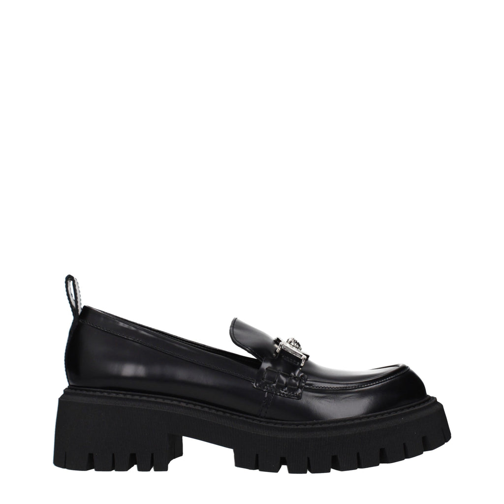 Versace Black Leather Platform Loafers