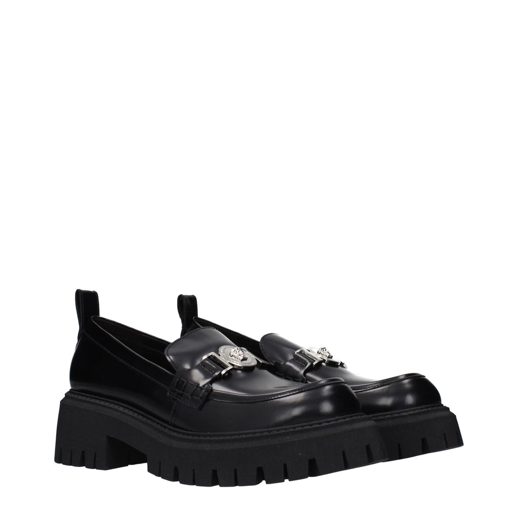 Versace Black Leather Platform Loafers