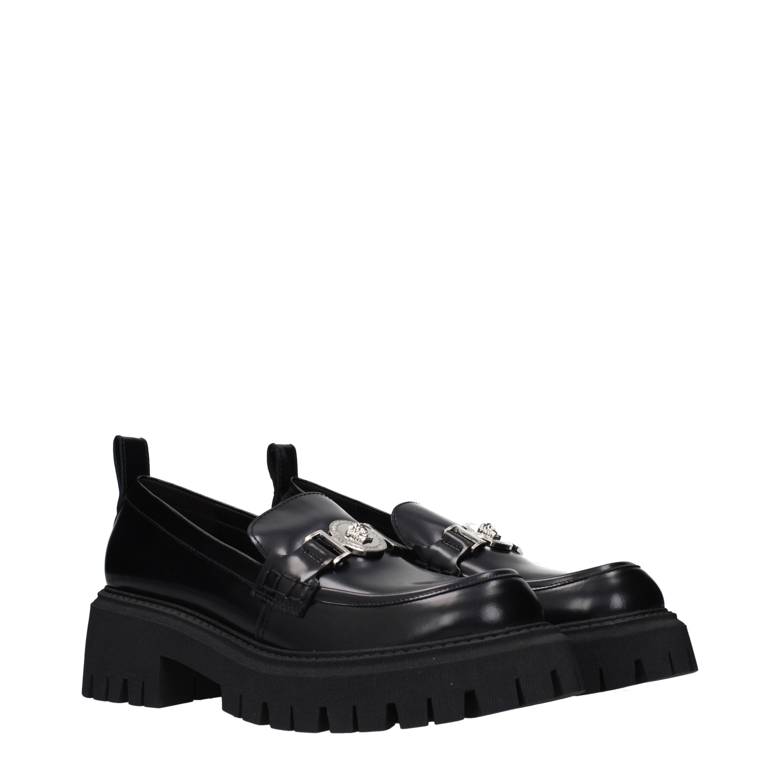 Versace Black Leather Platform Loafers