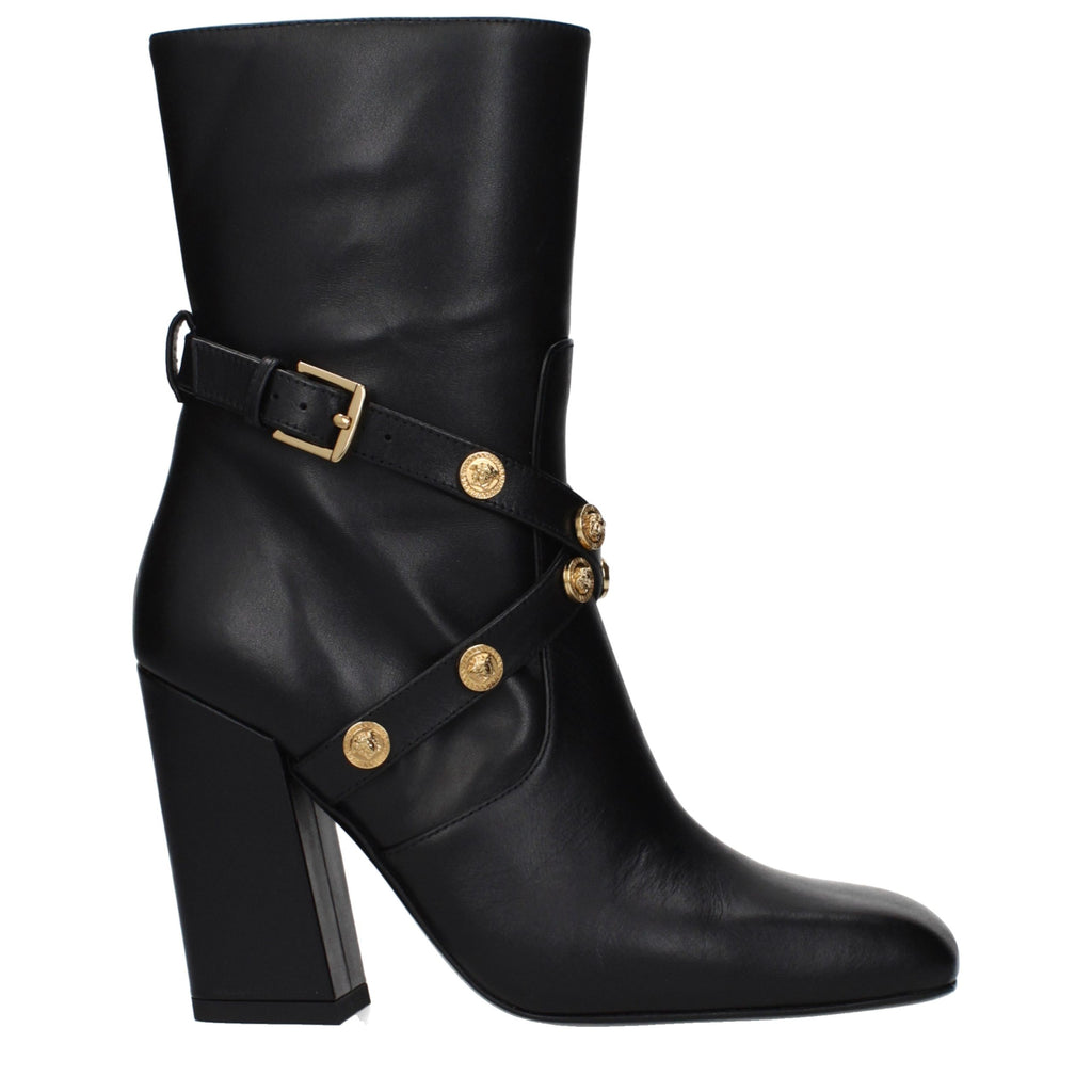 Versace Black Leather Ankle Boots