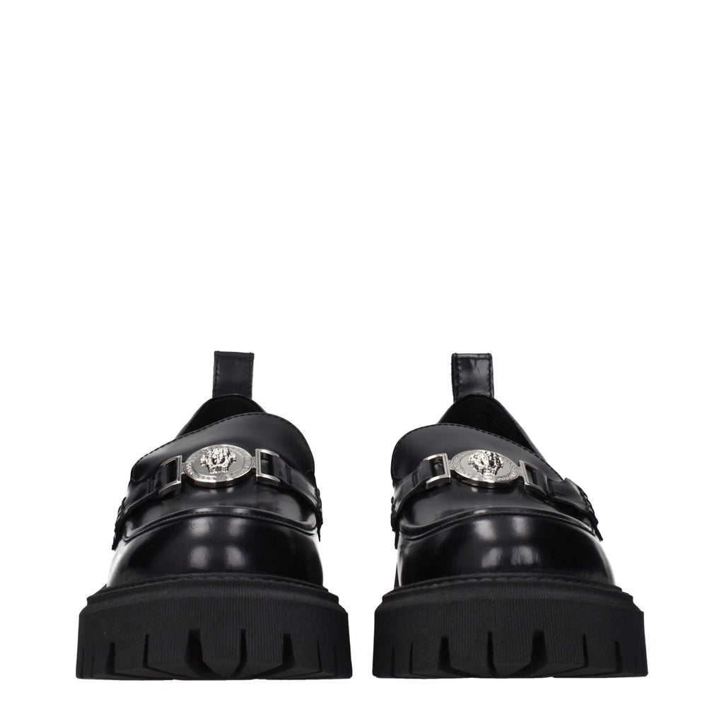 Versace Black Leather Platform Loafers