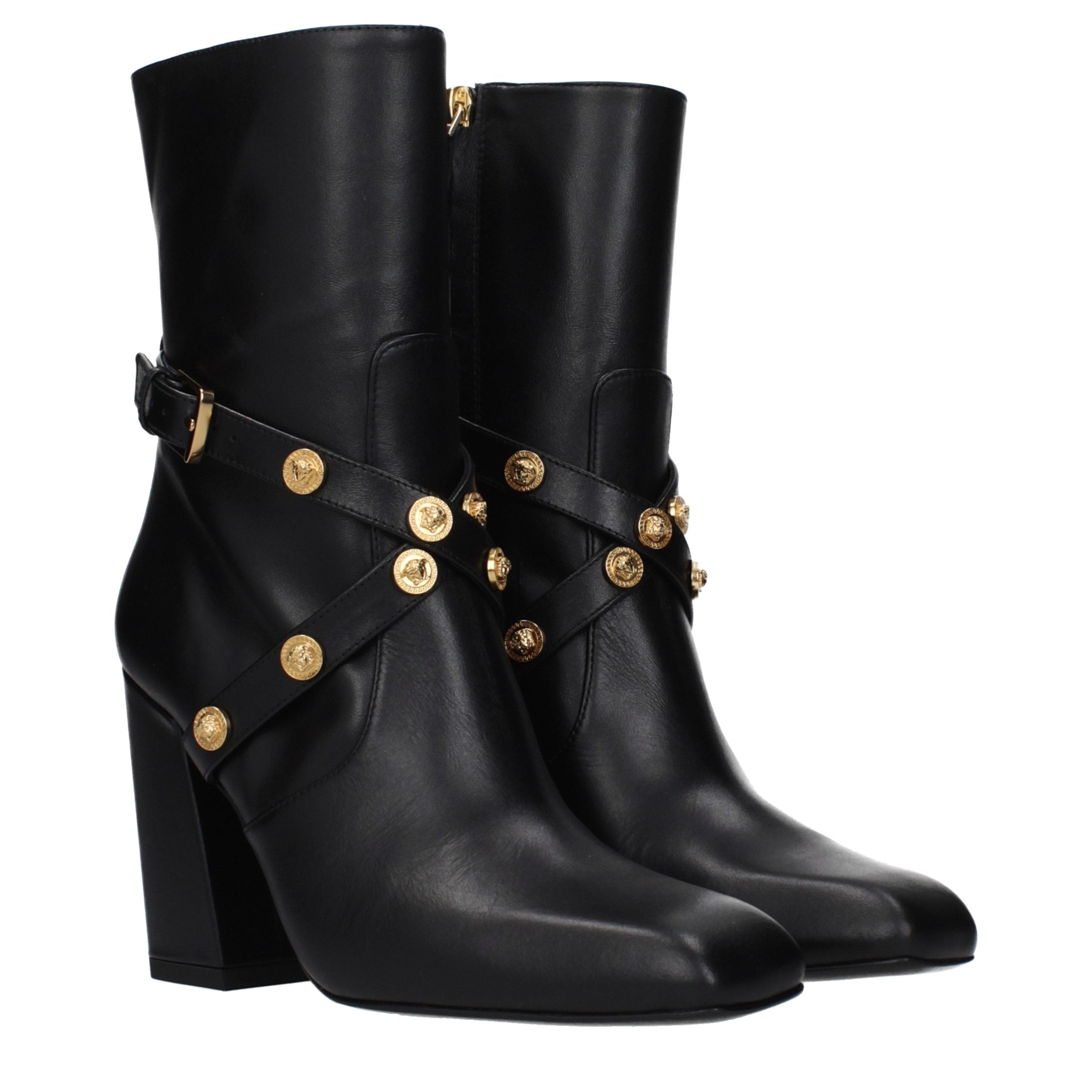 Versace Black Leather Ankle Boots