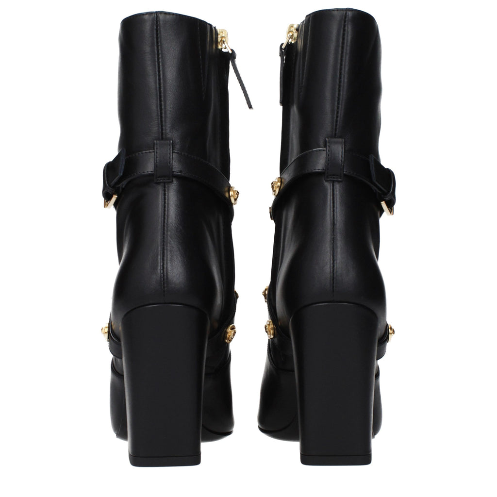 Versace Black Leather Ankle Boots