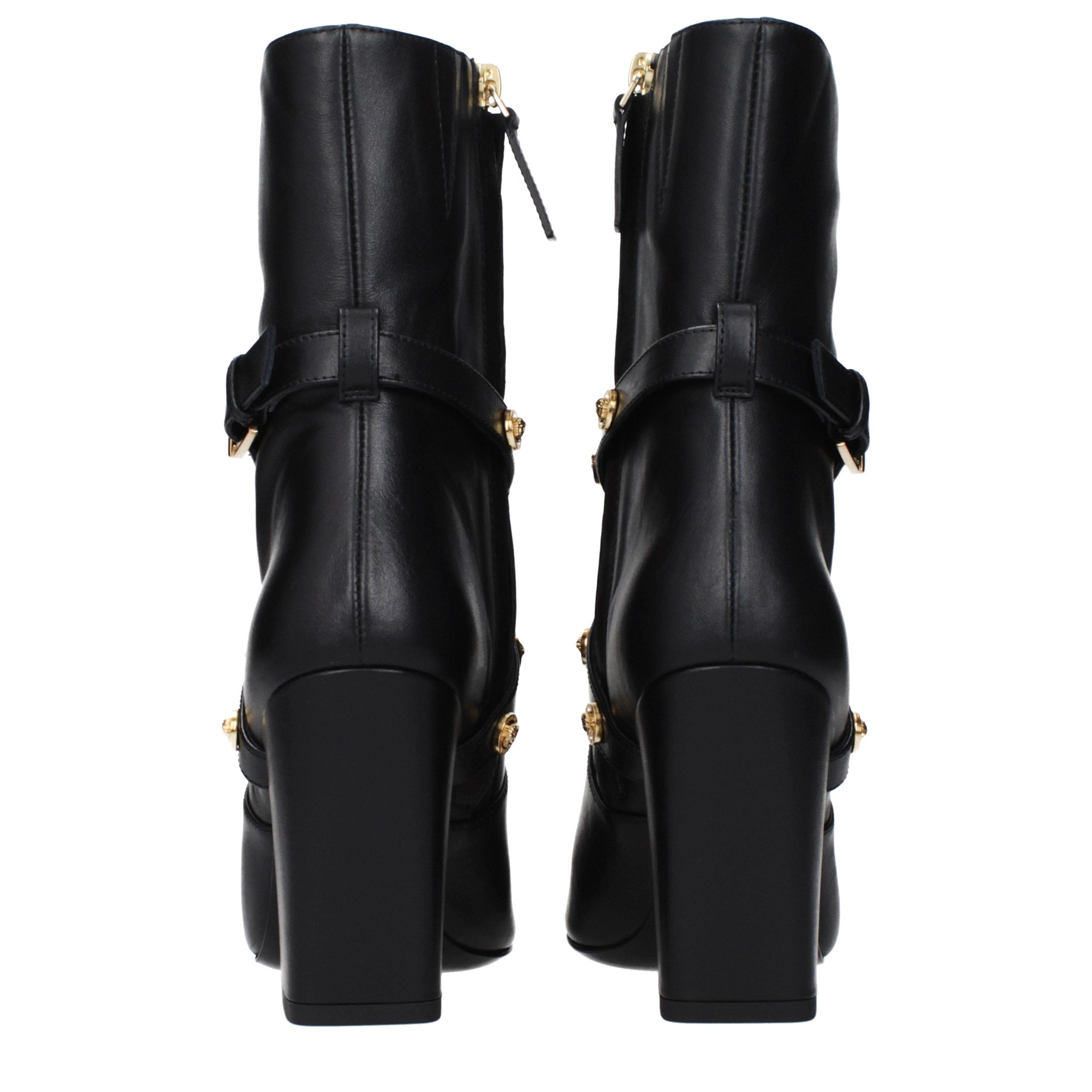 Versace Black Leather Ankle Boots