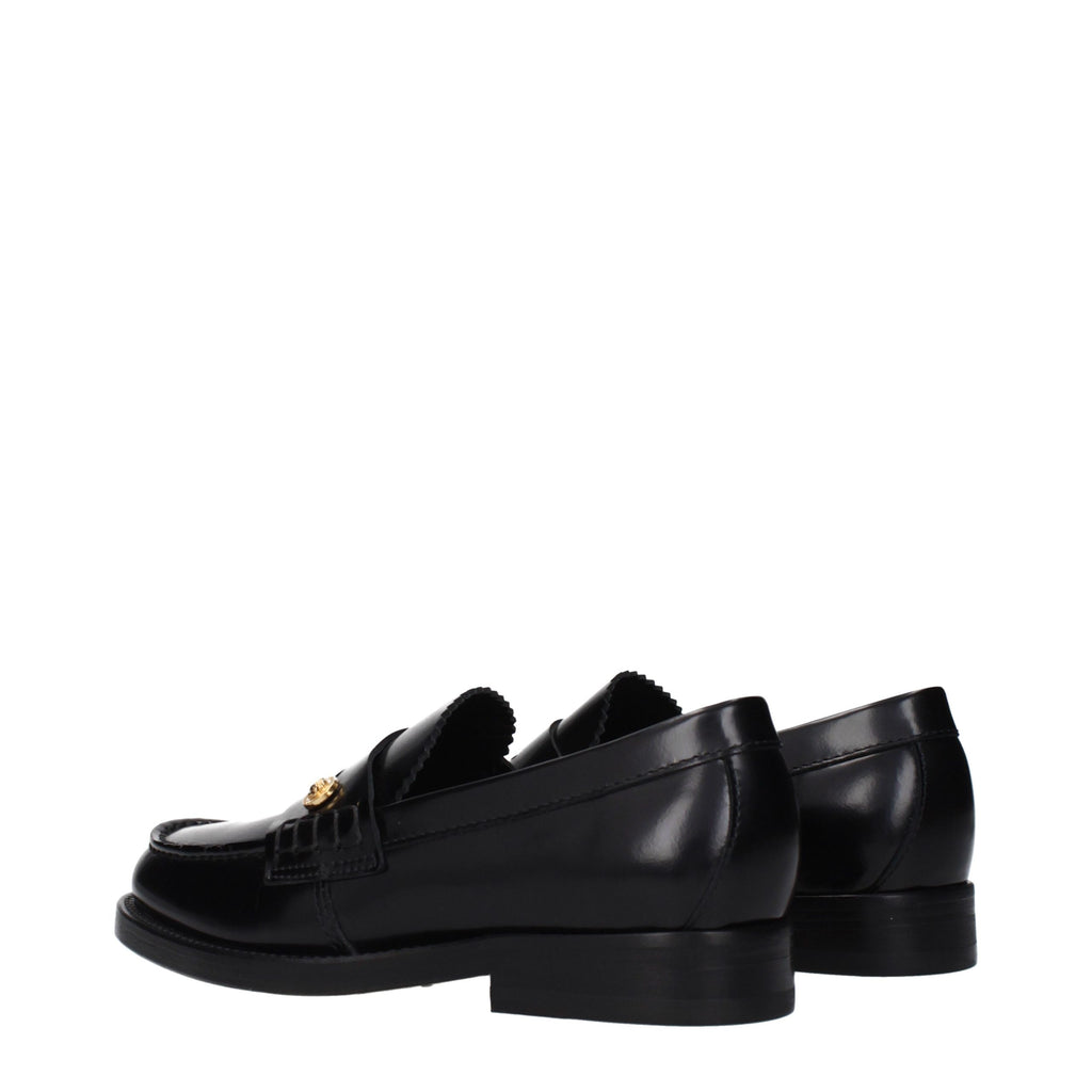 Versace Black Leather Slip-On Loafers