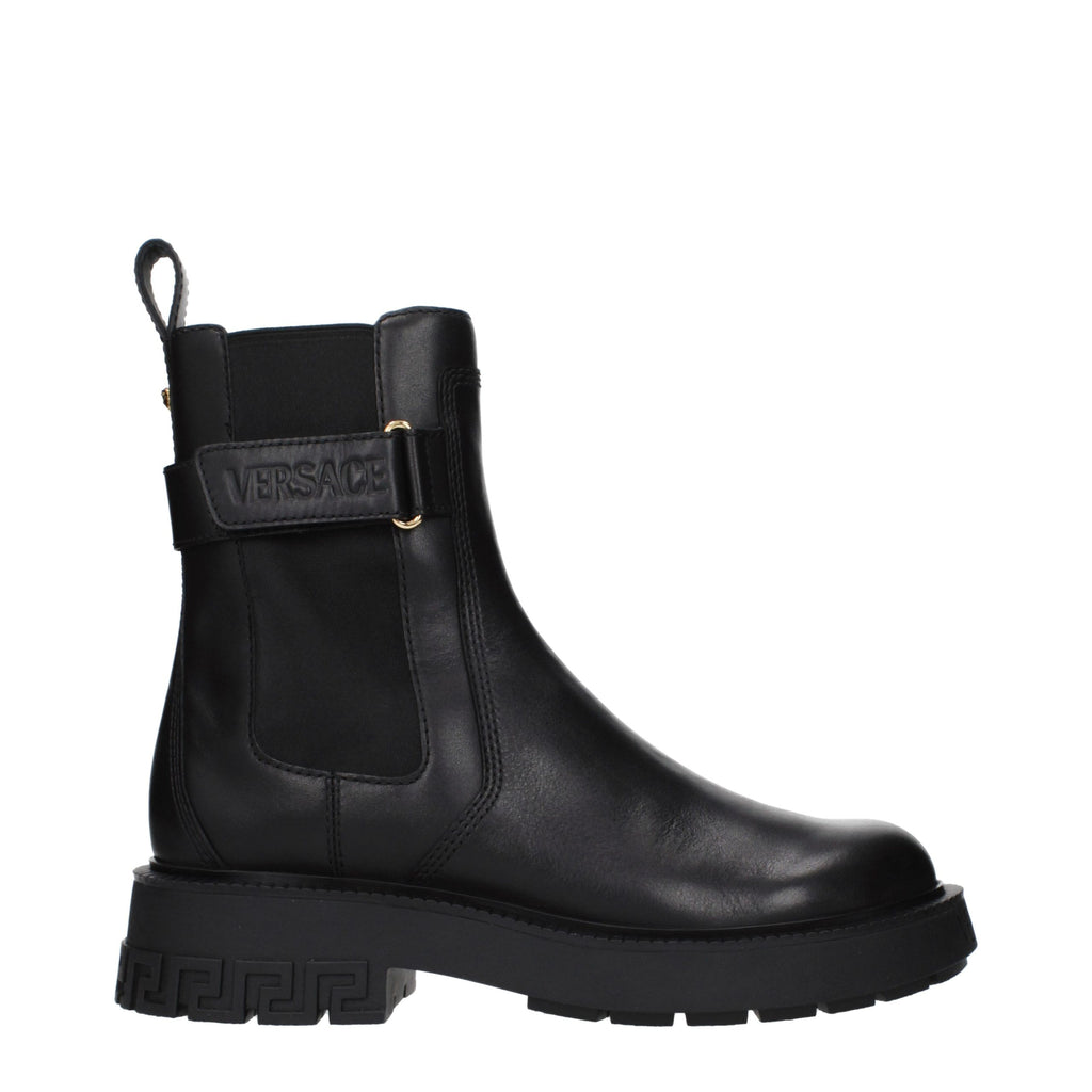 Versace Black Leather Ankle Boots