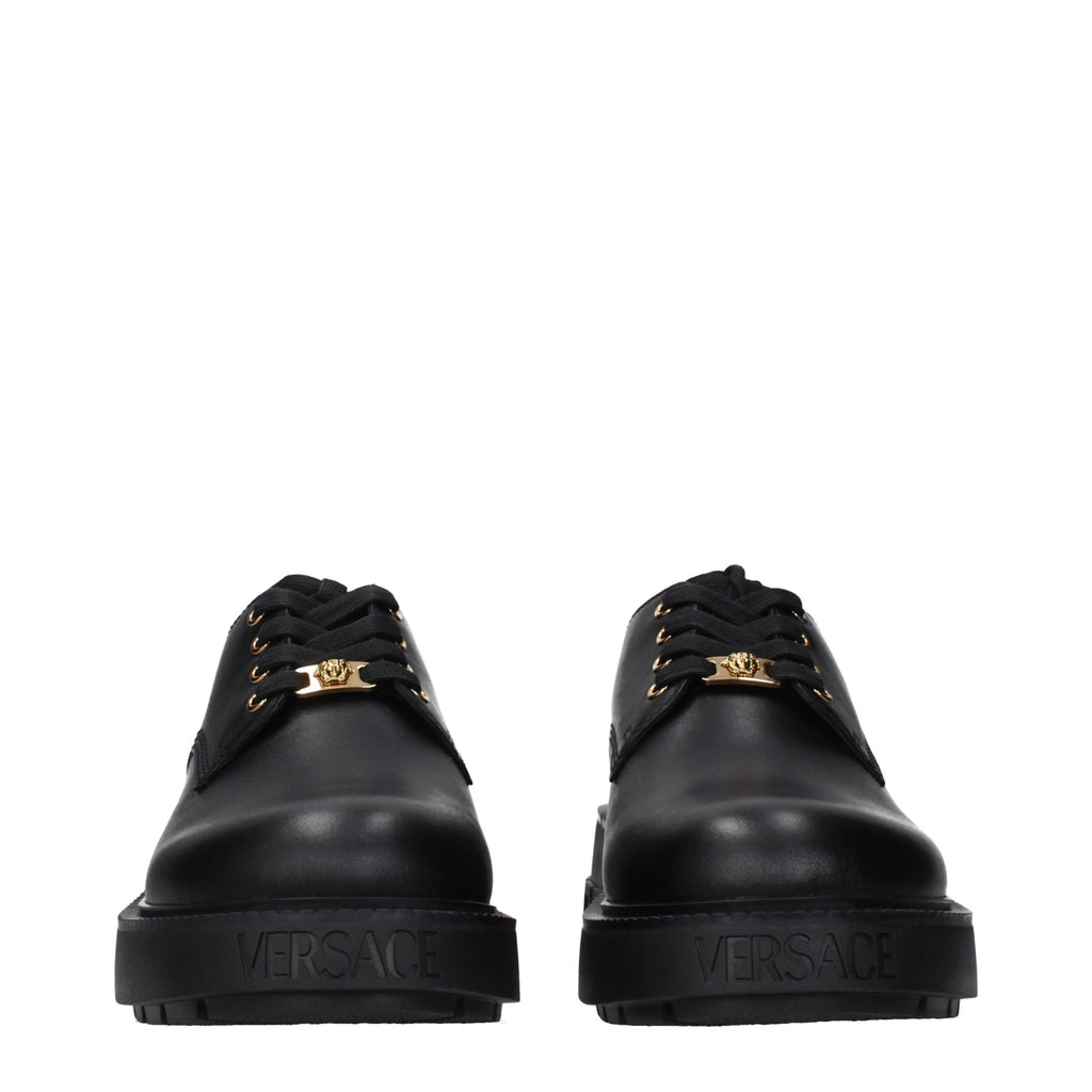 Versace Black Leather Oxfords And Derbies