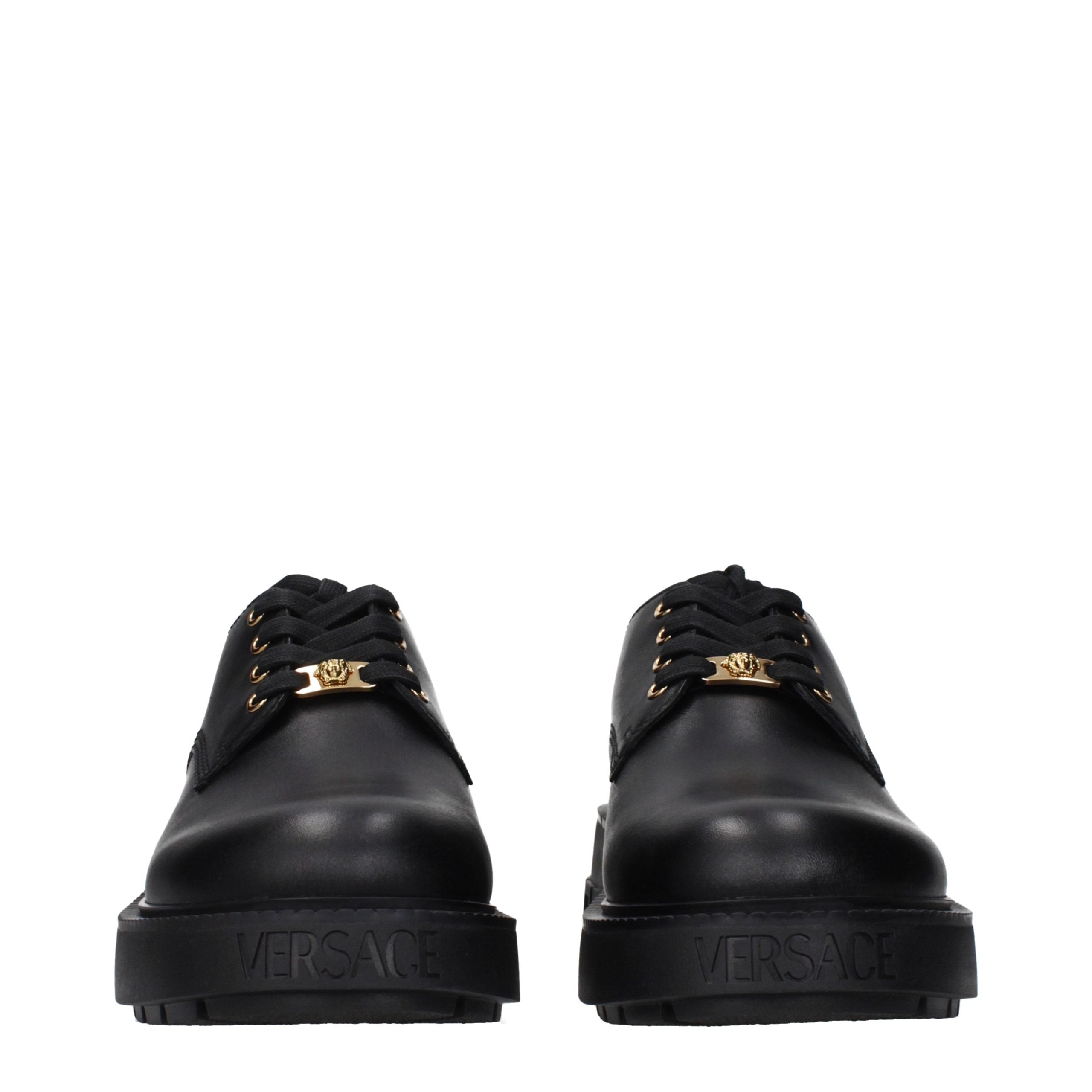 Versace Black Leather Oxfords And Derbies