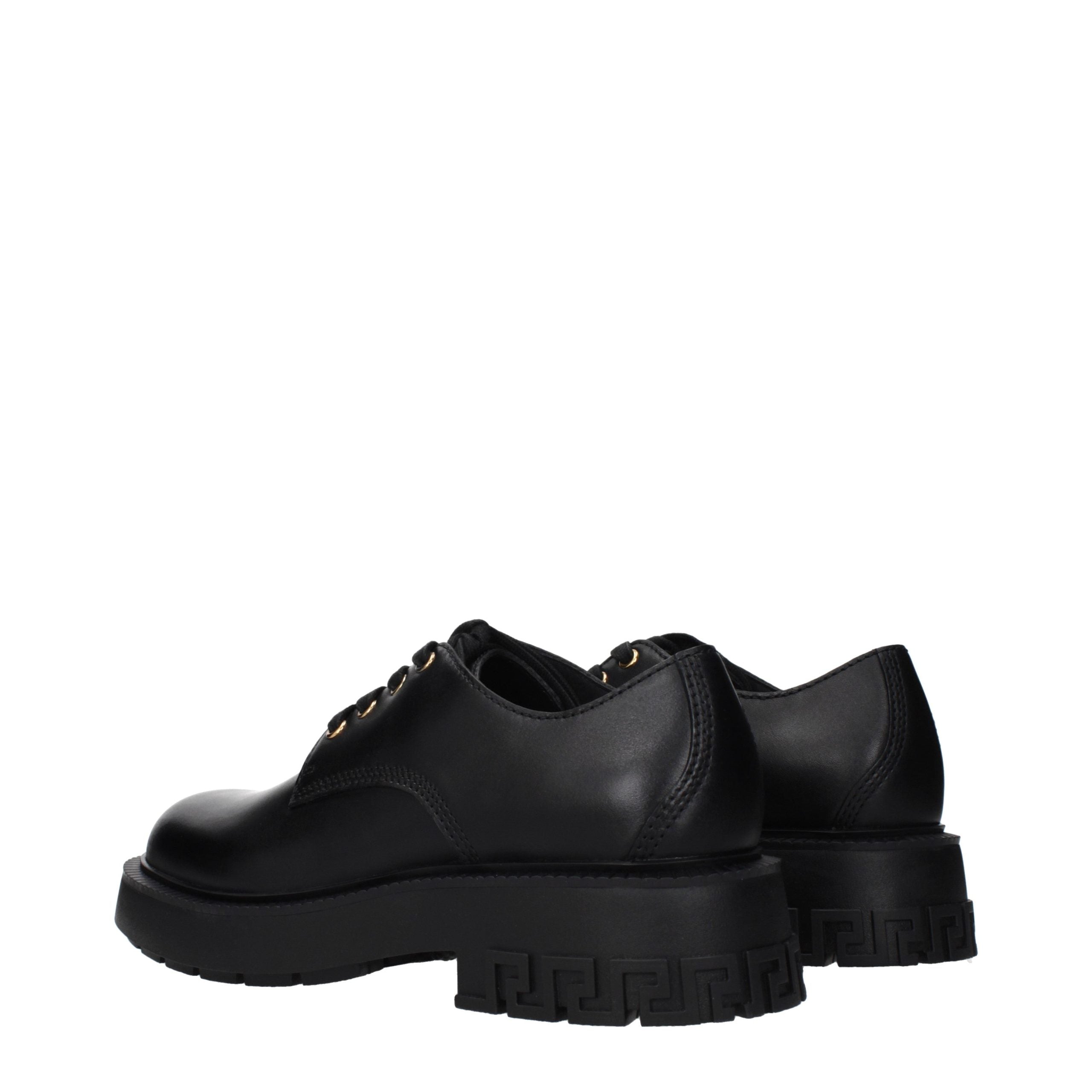 Versace Black Leather Oxfords And Derbies