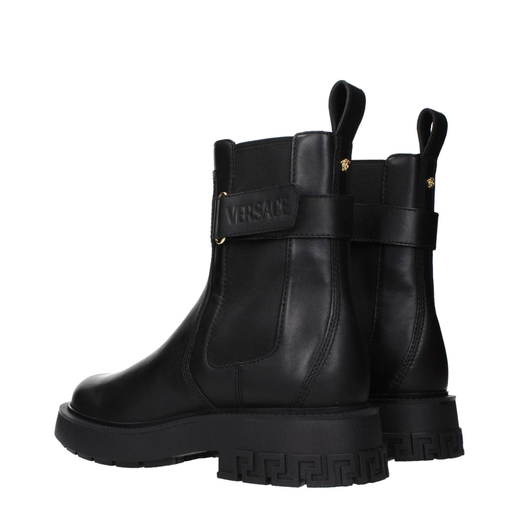 Versace Black Leather Ankle Boots