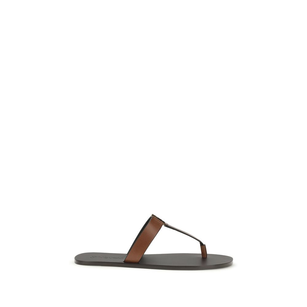 Saint Laurent Brown Calf Leather Bos Taurus Flip-Flop Sandals