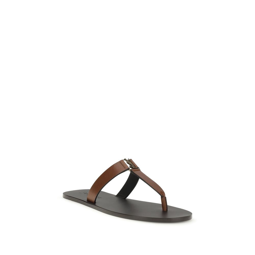 Saint Laurent Brown Calf Leather Bos Taurus Flip-Flop Sandals
