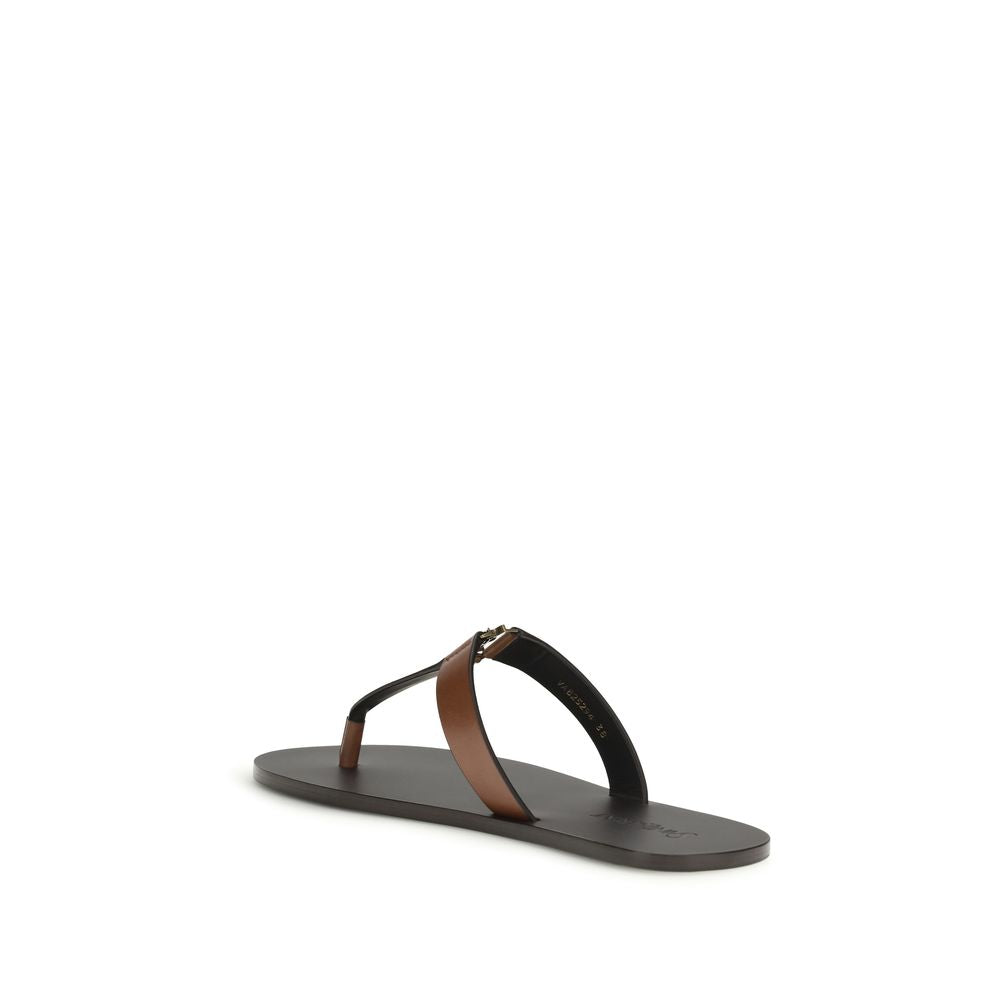 Saint Laurent Brown Calf Leather Bos Taurus Flip-Flop Sandals