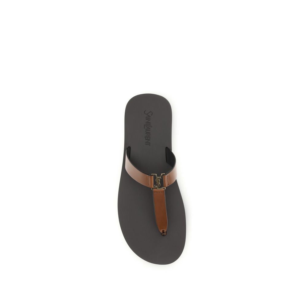 Saint Laurent Brown Calf Leather Bos Taurus Flip-Flop Sandals