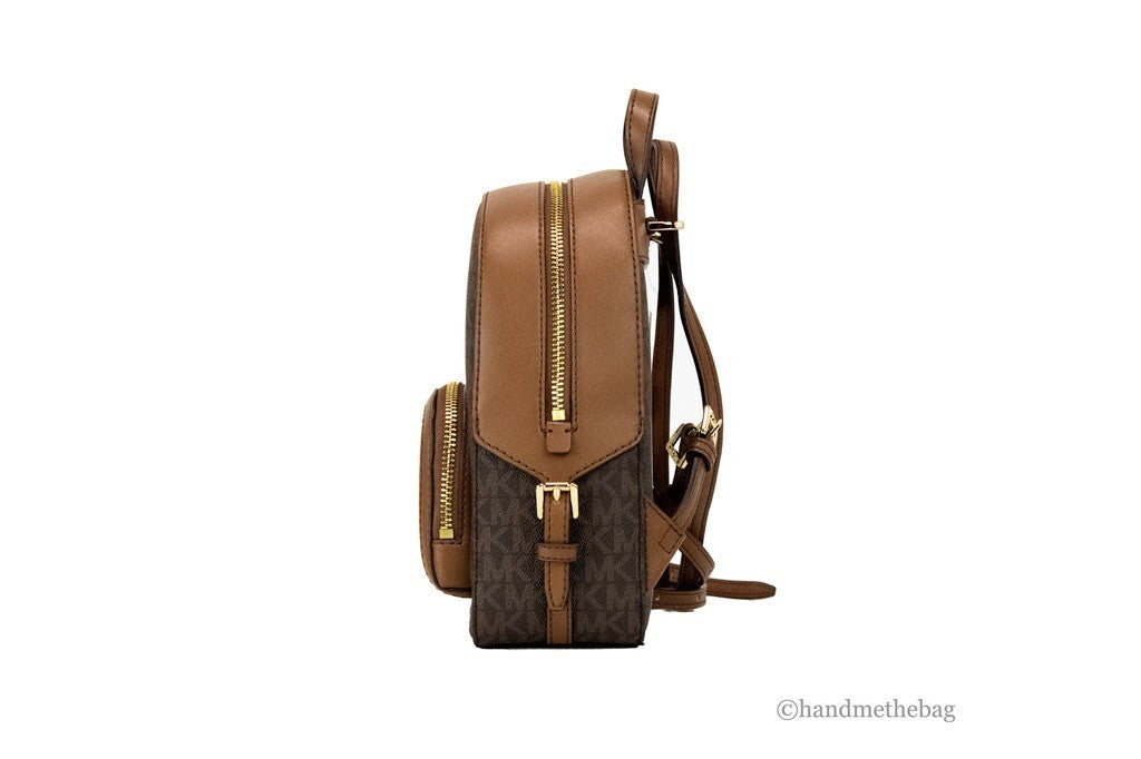Michael Kors Jaycee Mini XS Brown Signature PVC Zip Pocket Shoulder Backpack Bag