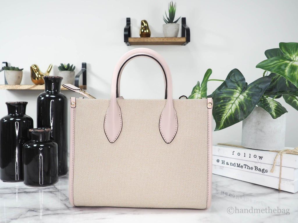 Michael Kors Mirella Small Powder Blush Canvas Shopper Crossbody Handbag Purse