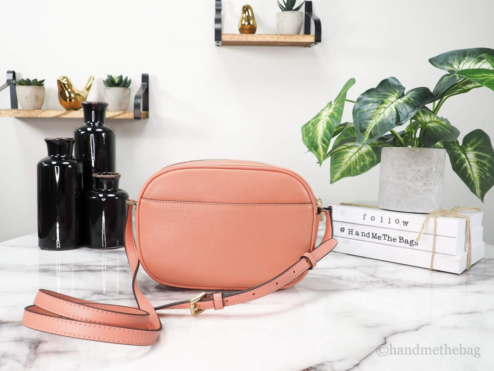 Michael Kors Jet Set Travel Medium Sherbert Leather Oval Camera Crossbody Bag