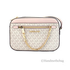 Michael Kors Adult Saffiano Leather Chain Zip Crossbody Handbag, Vanilla/Powder Blush