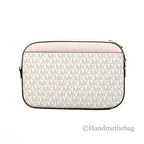 Michael Kors Adult Saffiano Leather Chain Zip Crossbody Handbag, Vanilla/Powder Blush