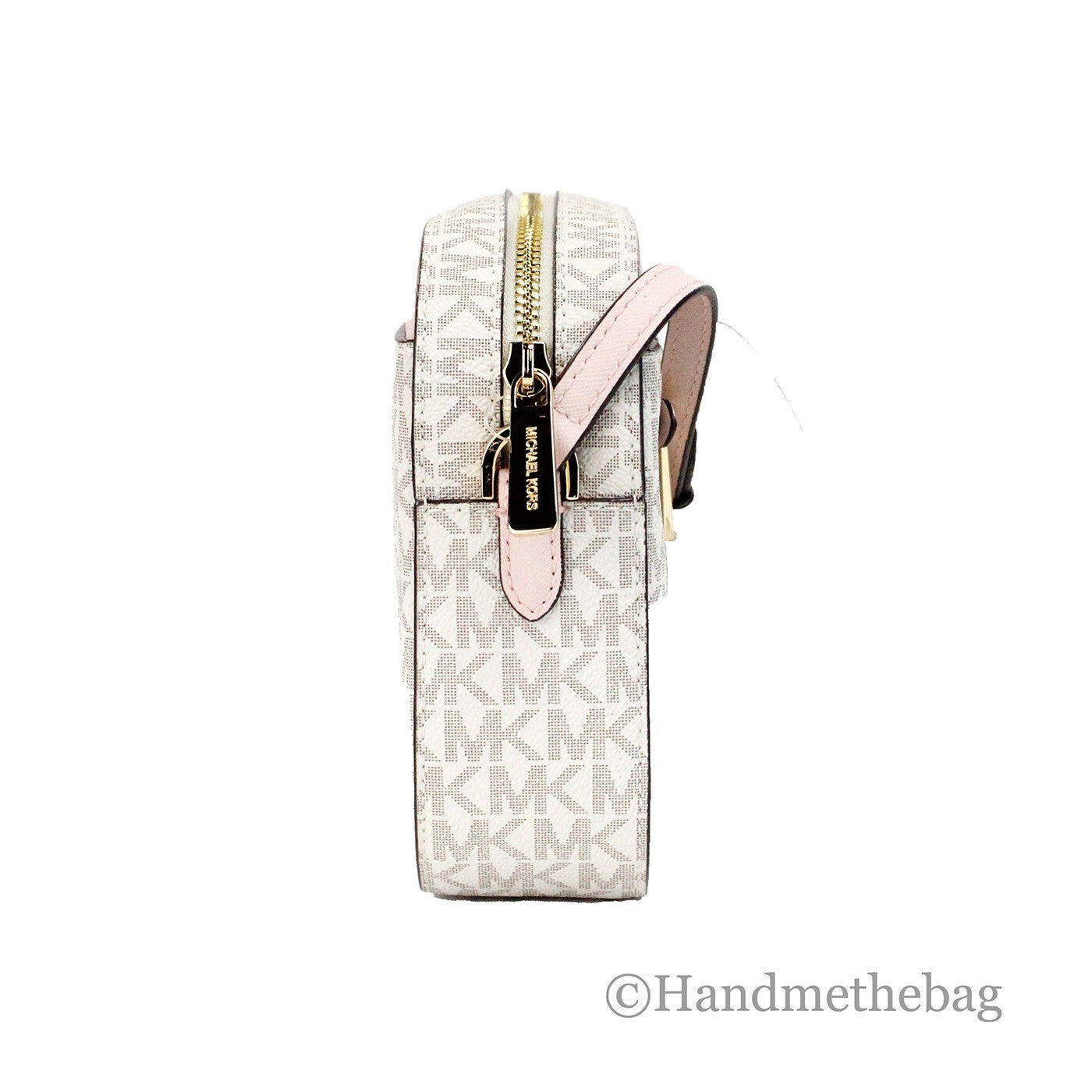 Michael Kors Adult Saffiano Leather Chain Zip Crossbody Handbag, Vanilla/Powder Blush