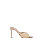 Amina Muaddi Beige Nylon Stiletto Heel Sandals