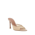 Amina Muaddi Beige Nylon Stiletto Heel Sandals