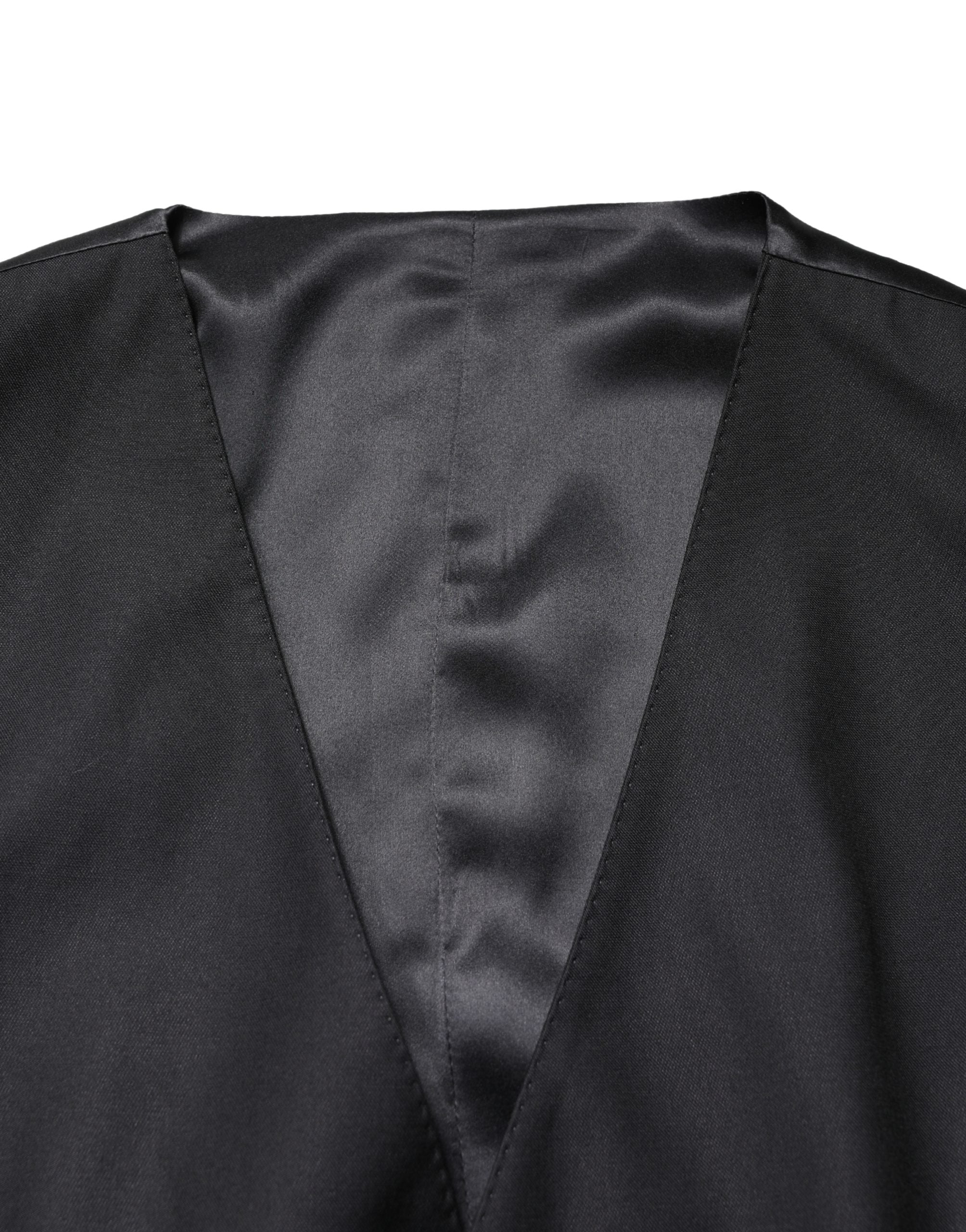 Dolce & Gabbana Black Wool Single Breasted Men Waistcoat Vest