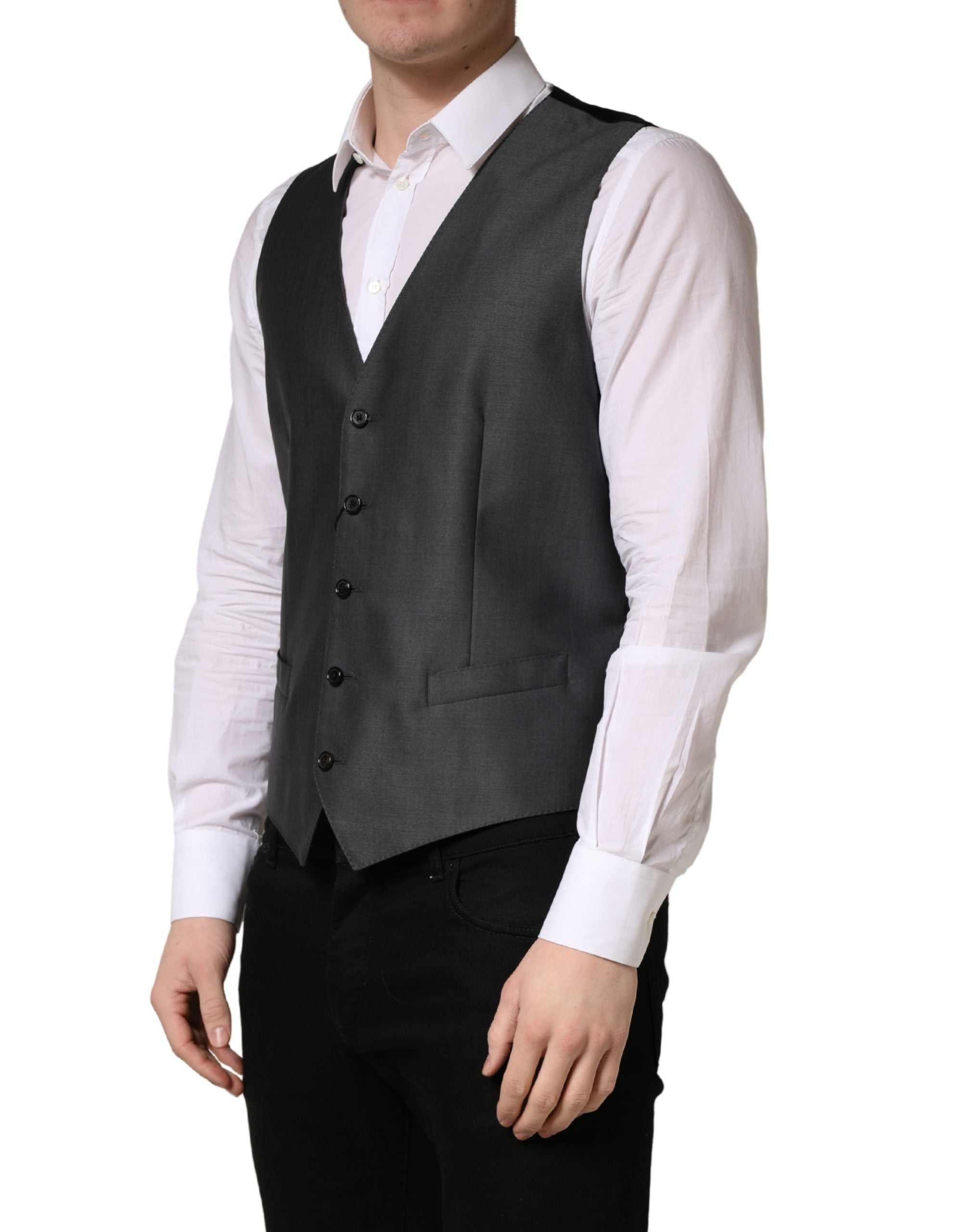 Dolce & Gabbana Dark Gray Single Breasted Men Waistcoat Vest