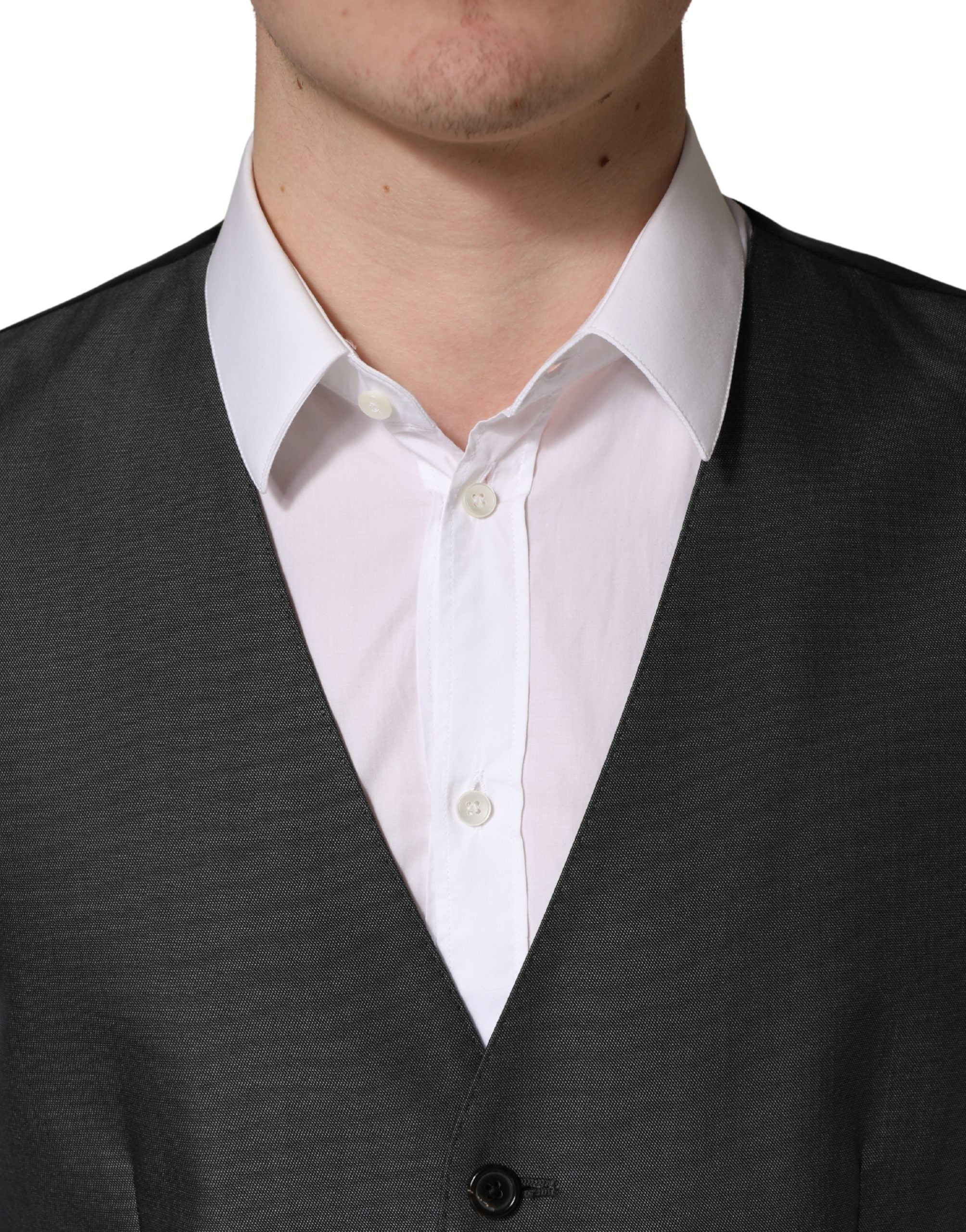 Dolce & Gabbana Dark Gray Single Breasted Men Waistcoat Vest