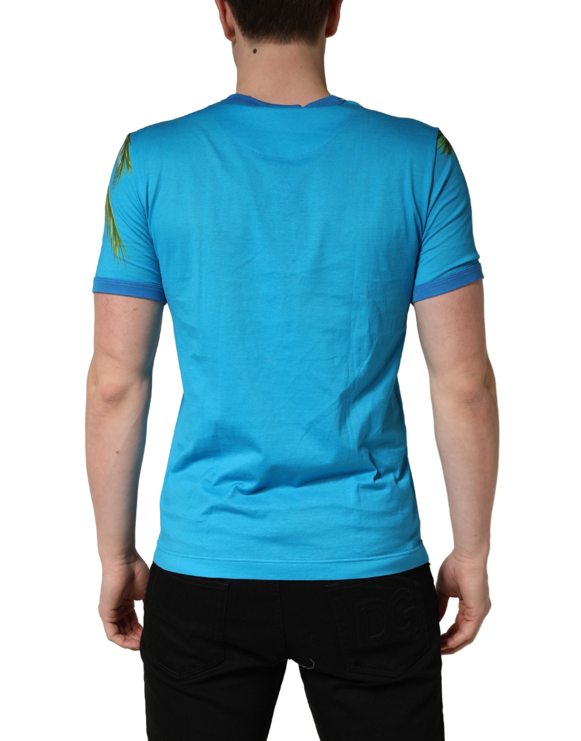 Dolce & Gabbana Blue Palm Tree Print Cotton CrewNeck T-shirt