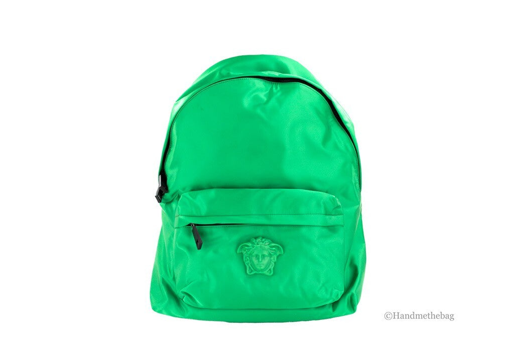 Versace Large Bright Green Nylon Fabric Medusa Shoulder Backpack Bookbag