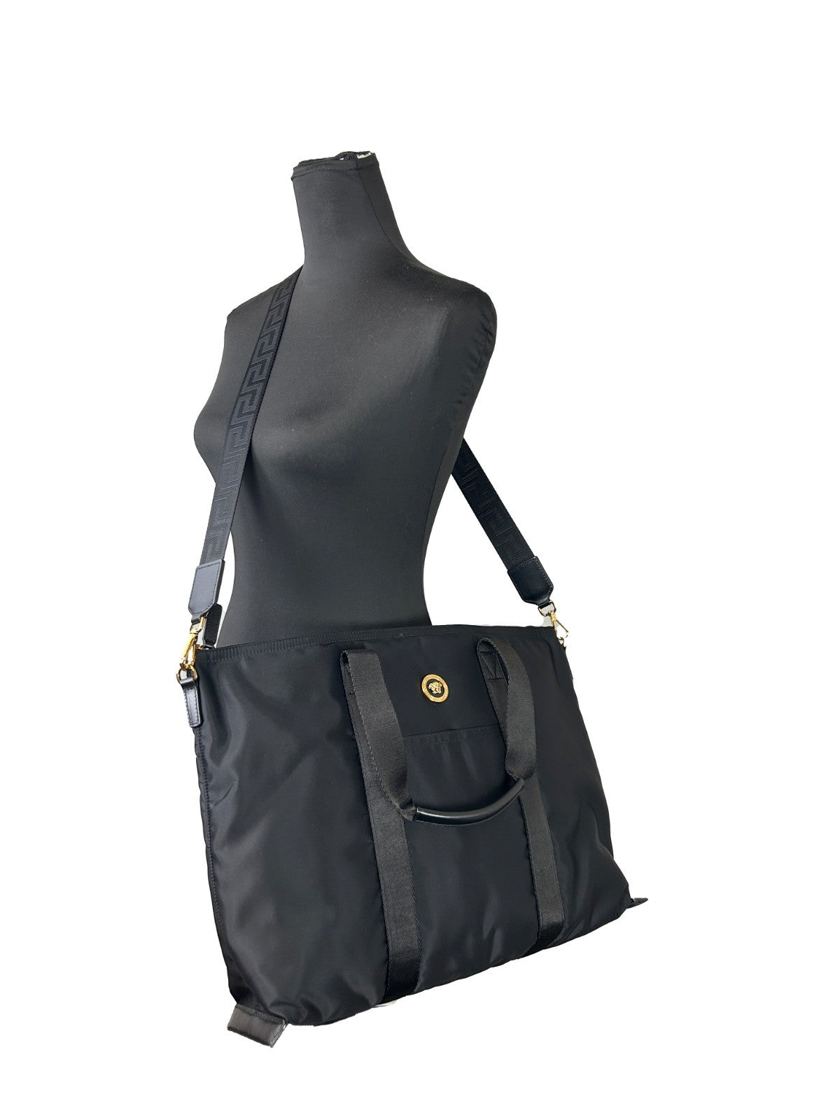 Versace Black Nylon Fabric La Medusa Shoulder Tote Bag