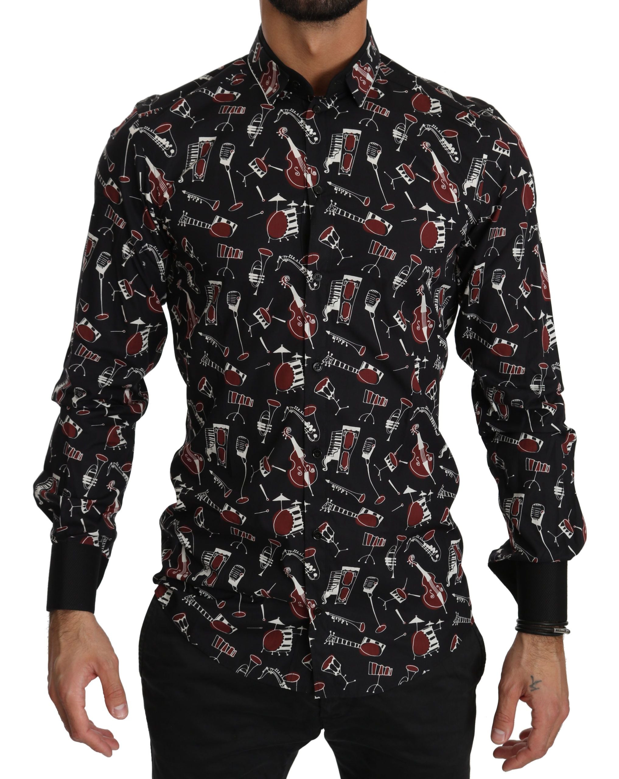 Dolce & Gabbana Black Musical Instrument Slim fit Shirt