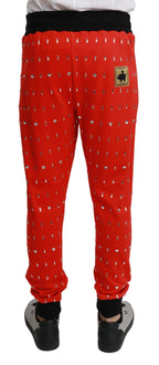 Dolce & Gabbana Red Piggy Bank Cotton Crystal Trousers Pants