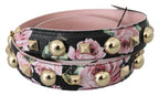 Dolce & Gabbana Pink Floral Leather Stud Accessory Shoulder Strap