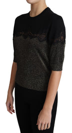 Dolce & Gabbana Black Shiny Lurex Lace Insert Pullover Top