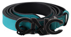 Costume National Blue Green Leather Logo Silver Buckle Belt