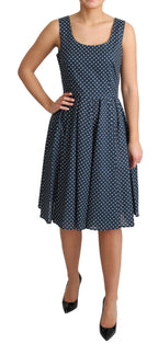 Dolce & Gabbana Blue Dotted Cotton A-Line Gown Dress