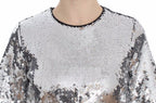 Dolce & Gabbana Silver Sequined Crewneck Blouse T-shirt Top