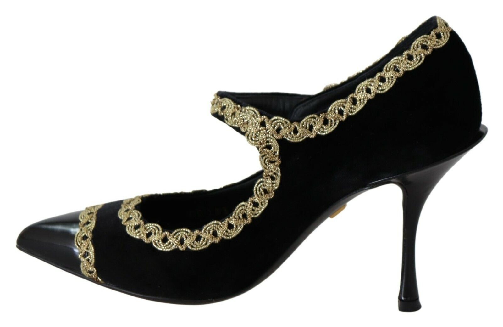 Authentic Designer Dolce & Gabbana Black Embellished Velvet Mary Jane Pumps Shoes